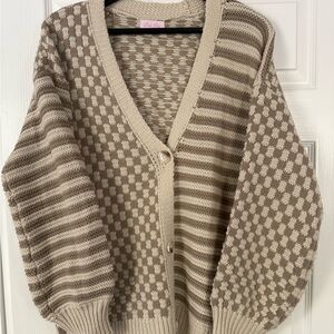 Pink Lily Tan and Cream Textured Sweater